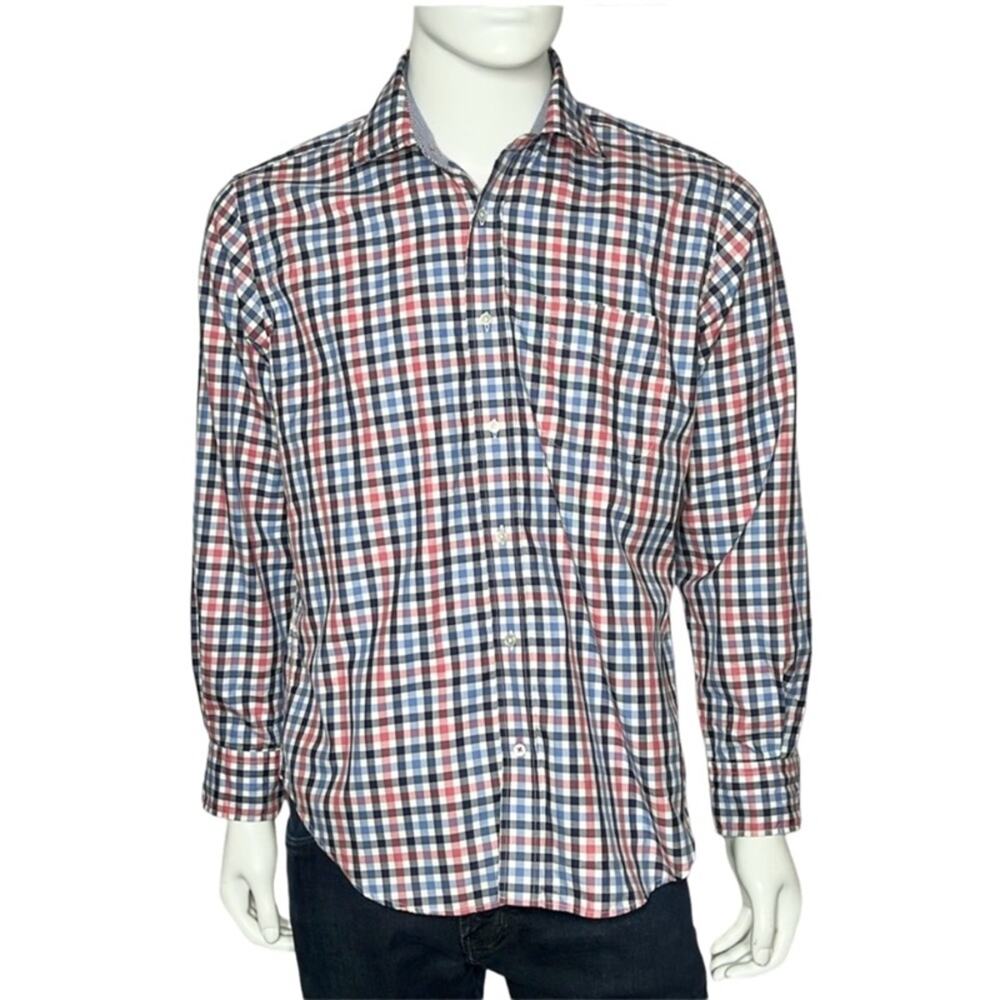 J‎ McLaughlin Mens Blue Pink Cotton button down long sleeve shirt size M